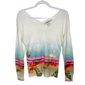 Desigual | Multi Print Colorful Embroidered Sequin Pullover Sweater